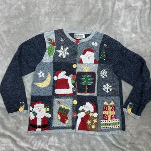 Vtg Tiara International Christmas Sweater Women Button Cardigan holiday party